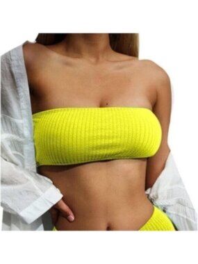 NWT Good American Yellow Crinkle Basic Bandeau Electric Size 1/2 Medium